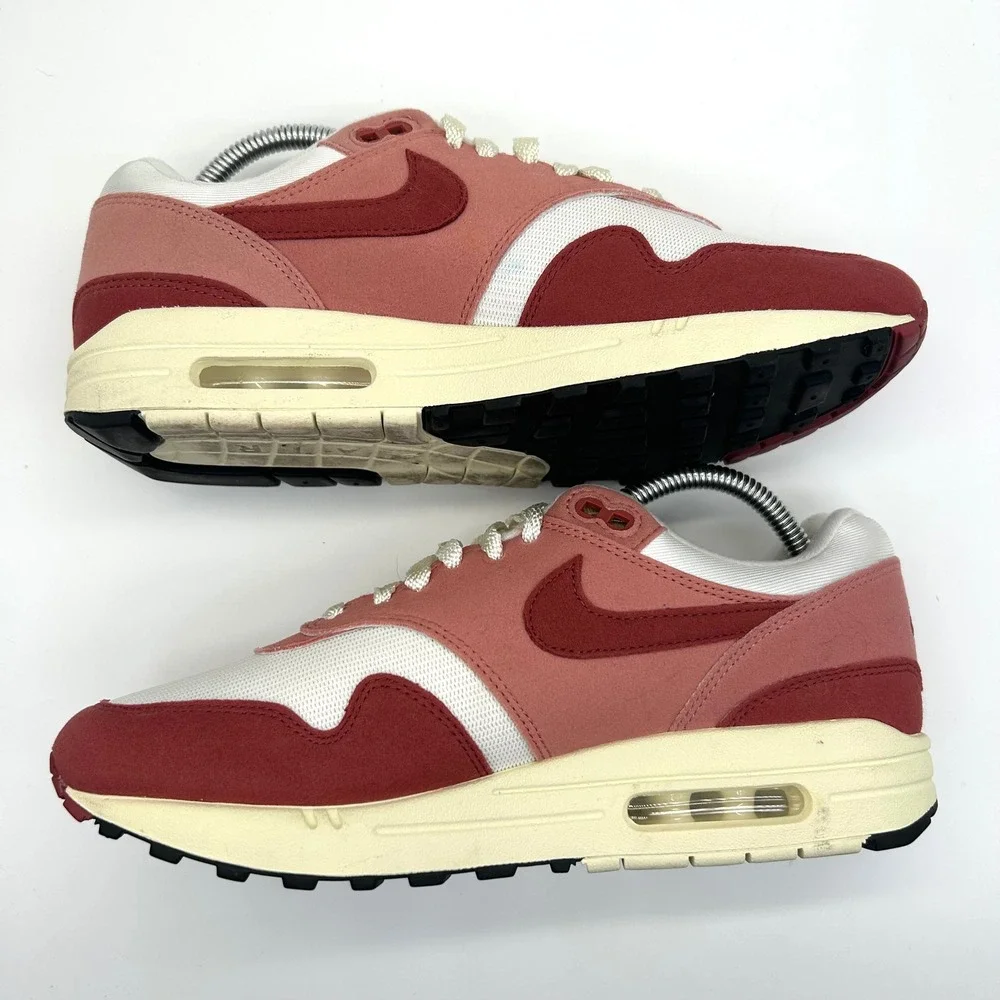 Nike Air Max 1 Shoes Womens 10 Pink Red Stardus Suede Mesh Retro Sneakers